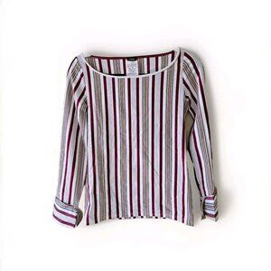 Ferre Jeans Top Womens S Multicolor Striped Scoop Neck LS Fold Up Cuffs Boho